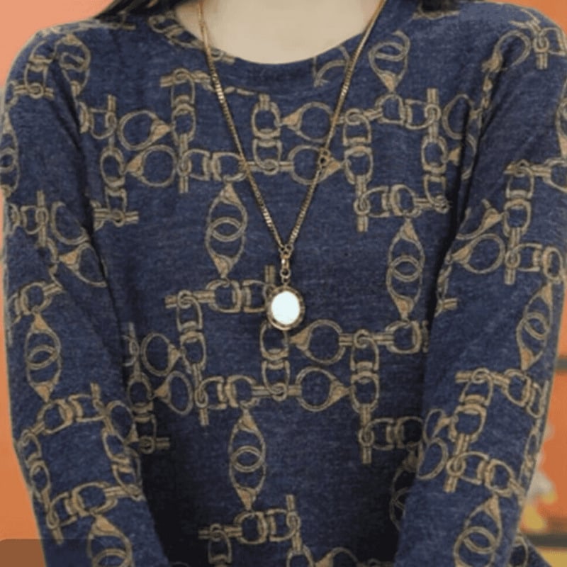 Pletena bluza s cvjetnim uzorkom, rukav 3/4, okrugli izrez, casual stil, literarno retro, PVC ≤30%