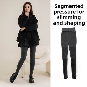 Augsta josta ar svītrainām zeķēm ar segmentētu mikrospiedienu, iekšējais fleece, silts, pelēks, japāņu stils