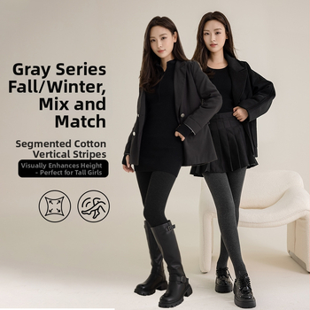 Augsta josta ar svītrainām zeķēm ar segmentētu mikrospiedienu, iekšējais fleece, silts, pelēks, japāņu stils