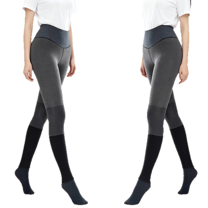 Augsta josta ar svītrainām zeķēm ar segmentētu mikrospiedienu, iekšējais fleece, silts, pelēks, japāņu stils