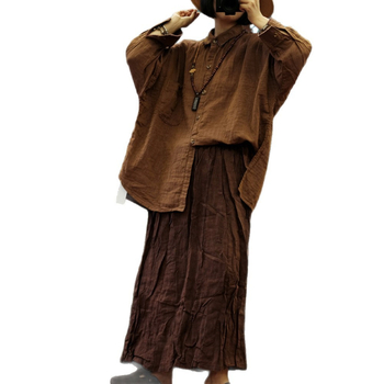 Košulja Little Mud Girl, pamuk i konoplja smjesa, dugi rukavi, slobodan kroj, vintage književno retro stil