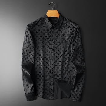 Muška slim-fit košulja, ovratnik s reverom, dugi rukavi, pamukasto‑mješavina tkanine, flocking detalj