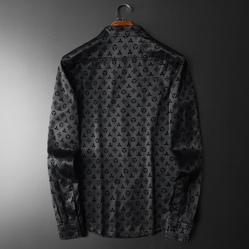 Muška slim-fit košulja, ovratnik s reverom, dugi rukavi, pamukasto‑mješavina tkanine, flocking detalj