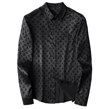 Muška slim-fit košulja, ovratnik s reverom, dugi rukavi, pamukasto‑mješavina tkanine, flocking detalj