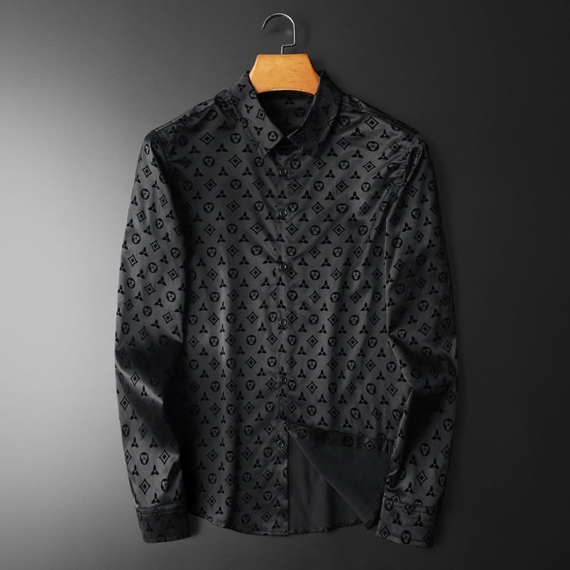 Muška slim-fit košulja, ovratnik s reverom, dugi rukavi, pamukasto‑mješavina tkanine, flocking detalj