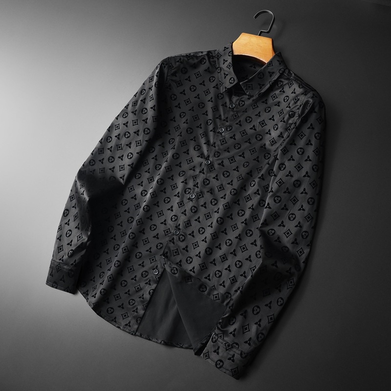 Muška slim-fit košulja, ovratnik s reverom, dugi rukavi, pamukasto‑mješavina tkanine, flocking detalj