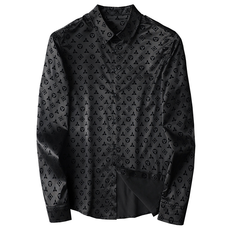 Muška slim-fit košulja, ovratnik s reverom, dugi rukavi, pamukasto‑mješavina tkanine, flocking detalj