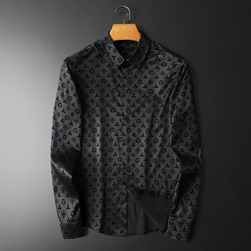 Muška slim-fit košulja, ovratnik s reverom, dugi rukavi, pamukasto‑mješavina tkanine, flocking detalj
