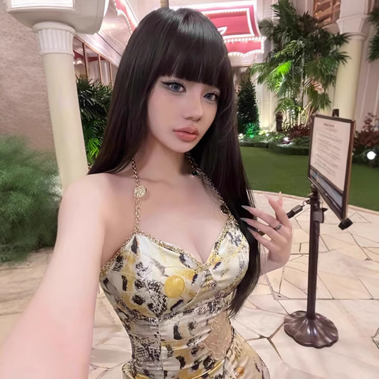 Cvjetna haljina s lančanim halterom, bez rukava, visokim strukom, krojem za bokove, poliesterski otisak, pulover zatvarač