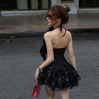 Ženska haljina bez rukava, visok pas, A-linijska silueta, tube-top stil, ovratnik s jednom linijom