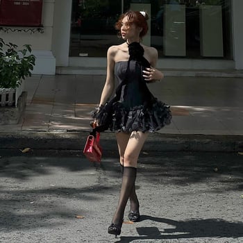 Ženska haljina bez rukava, visok pas, A-linijska silueta, tube-top stil, ovratnik s jednom linijom