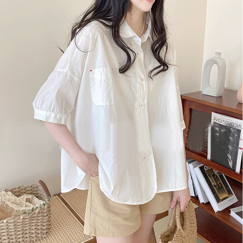 Korejski stil, udoban kroj, 3/4 rukava, kragna lutke, jednobojna ženska bluza