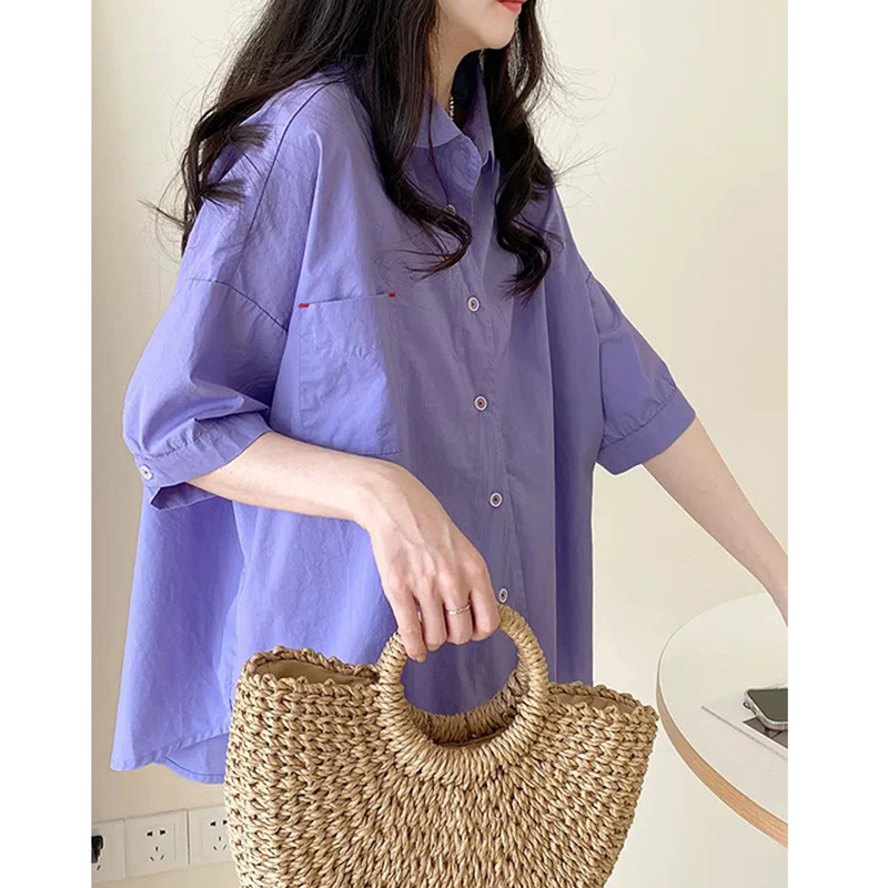 Korejski stil, udoban kroj, 3/4 rukava, kragna lutke, jednobojna ženska bluza