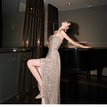 Midi haljina bez rukava, visokim strukom, tube-top stil, sexy, poliester