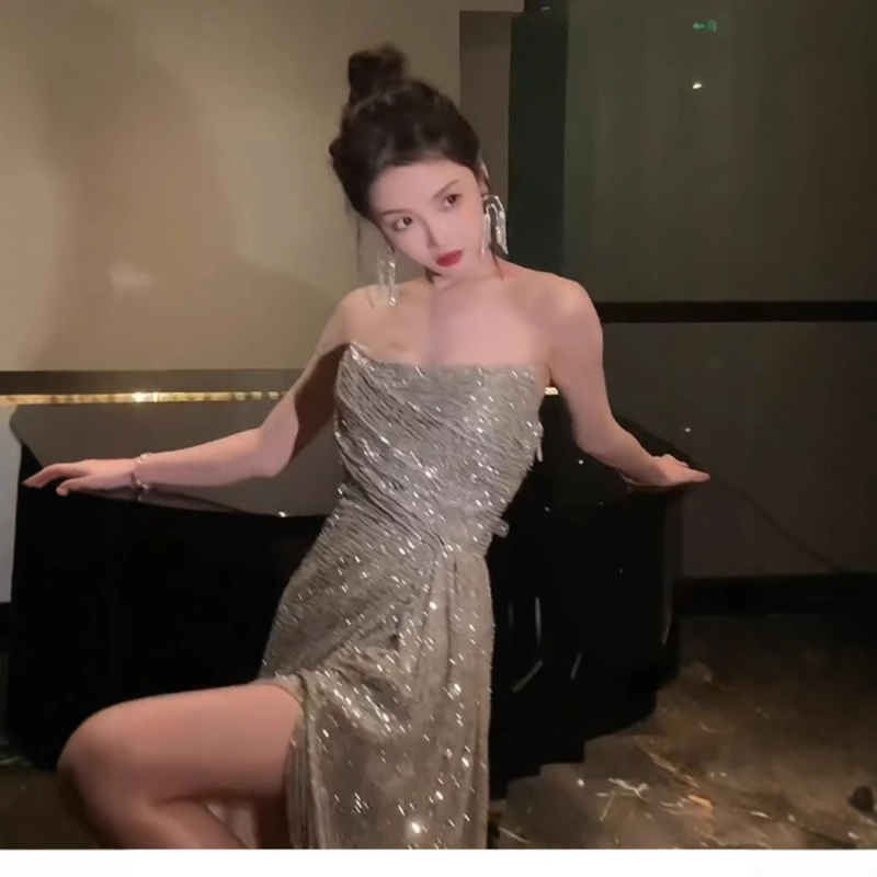 Midi haljina bez rukava, visokim strukom, tube-top stil, sexy, poliester