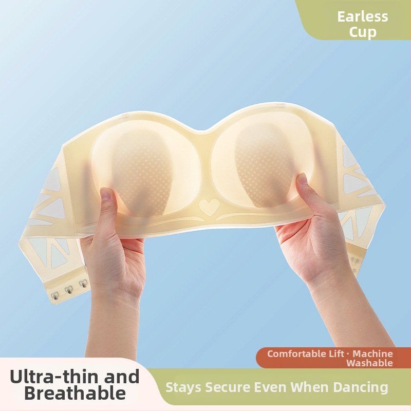 Nailoninė liemenėlė be petnešėlių su triušio ausų formos kaušeliais, ploni formuojami puodeliai, nuimamos dvigubos petnešos