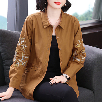 Izšivana pamučna jakna, tanak kroj, motiv biljaka i cvijeća, literarni retro stil, duljina 50–65 cm