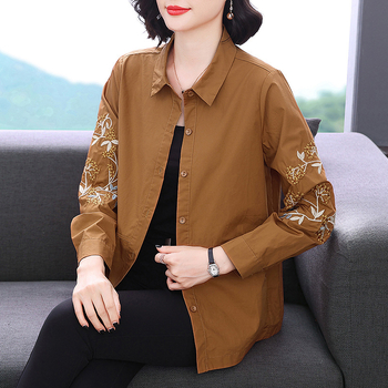 Izšivana pamučna jakna, tanak kroj, motiv biljaka i cvijeća, literarni retro stil, duljina 50–65 cm