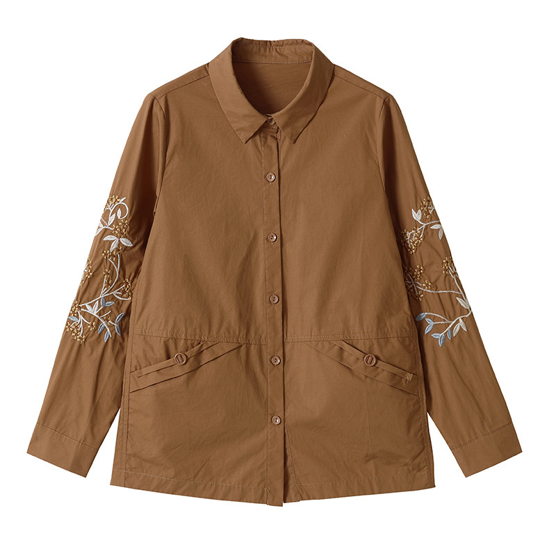 Izšivana pamučna jakna, tanak kroj, motiv biljaka i cvijeća, literarni retro stil, duljina 50–65 cm