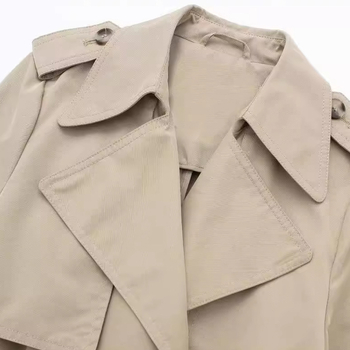 Женски тренчкот с колан – полиестер, едноцветен модел, дълги ръкави, двойно закопчаване, интелектуален градски стил, есенно 2024