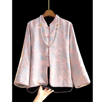 Poliester jakna jedinstvene boje, dugi rukavi, okrugli izrez, plakat s više kopči, retro kolaž stil