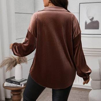Ženska baršunasta bluza s ovratnikom Lapel, široki kroj, dugi rukavi, 95% poliester