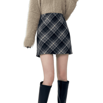 Fustă scurtă în A din lână, microelastică, model solid, toamnă 2023