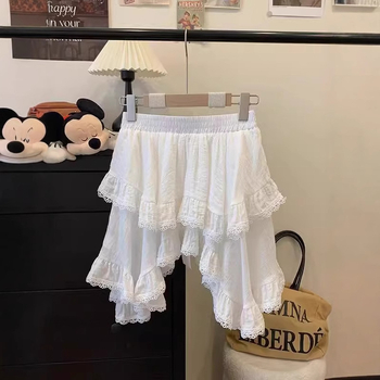 Nepravilna kratka suknja od poliestera, jednobojna, s volanima i asimetričnim dizajnom, udio poliestera 30–50%, proljeće 2025