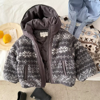 Dječja jakna s kapuljom, debela zimska izolacija, stojeći ovratnik, zatvarač, kratka duljina