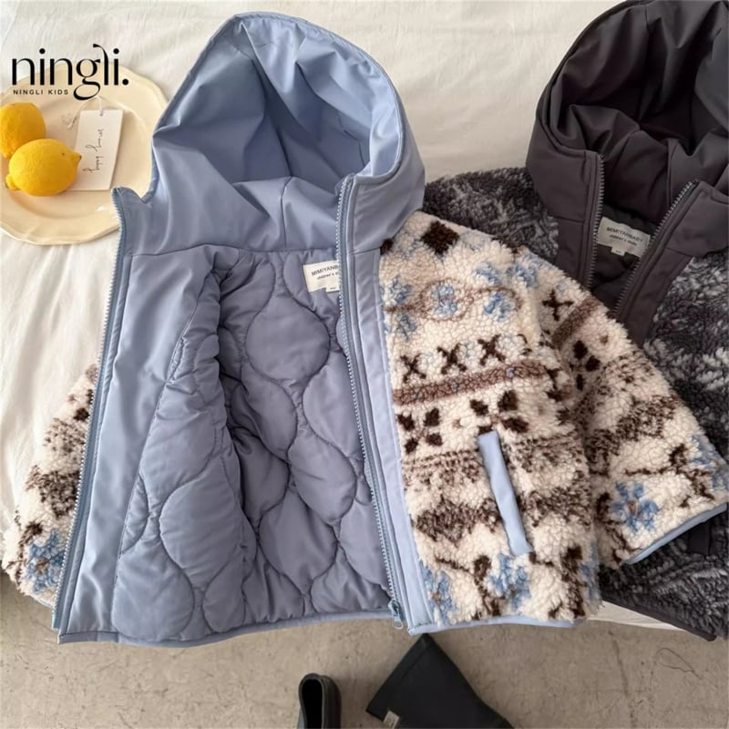 Dječja jakna s kapuljom, debela zimska izolacija, stojeći ovratnik, zatvarač, kratka duljina