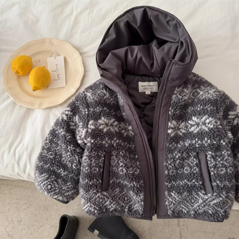 Dječja jakna s kapuljom, debela zimska izolacija, stojeći ovratnik, zatvarač, kratka duljina