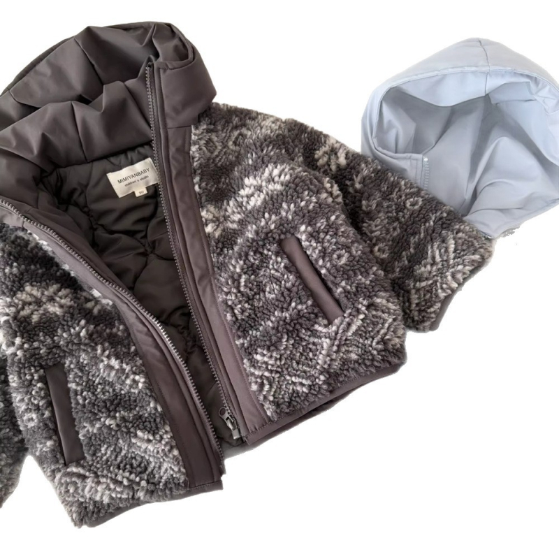 Dječja jakna s kapuljom, debela zimska izolacija, stojeći ovratnik, zatvarač, kratka duljina