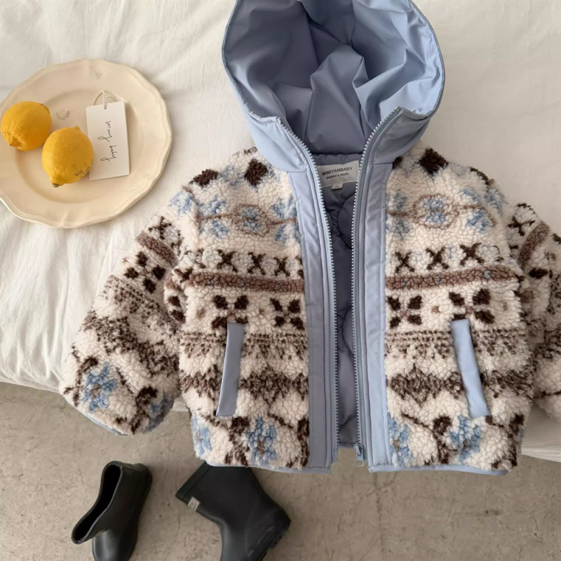 Dječja jakna s kapuljom, debela zimska izolacija, stojeći ovratnik, zatvarač, kratka duljina