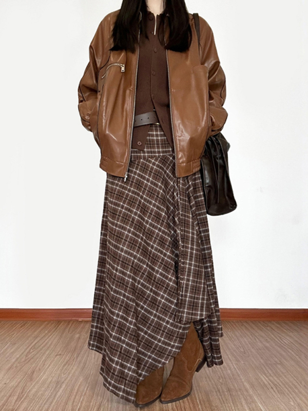 Široka mini suknja s nepravilnim karom na brokatnoj tkanini, pamuk-mješoviti materijal, složena izrada