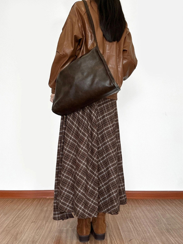 Široka mini suknja s nepravilnim karom na brokatnoj tkanini, pamuk-mješoviti materijal, složena izrada