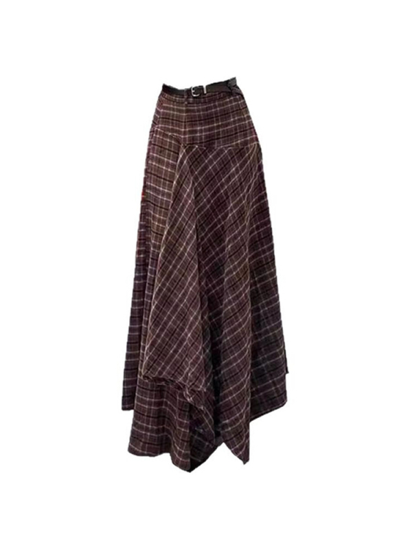 Široka mini suknja s nepravilnim karom na brokatnoj tkanini, pamuk-mješoviti materijal, složena izrada