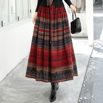 Dugačka A-linijska suknja sa prugama za žene, poliester, trodimenzionalno krojenje, elegantan uredski stil