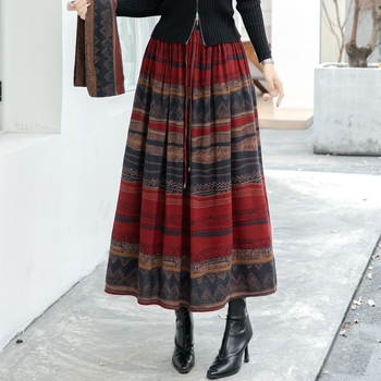 Dugačka A-linijska suknja sa prugama za žene, poliester, trodimenzionalno krojenje, elegantan uredski stil