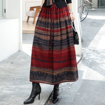 Dugačka A-linijska suknja sa prugama za žene, poliester, trodimenzionalno krojenje, elegantan uredski stil