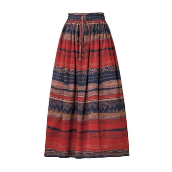 Dugačka A-linijska suknja sa prugama za žene, poliester, trodimenzionalno krojenje, elegantan uredski stil