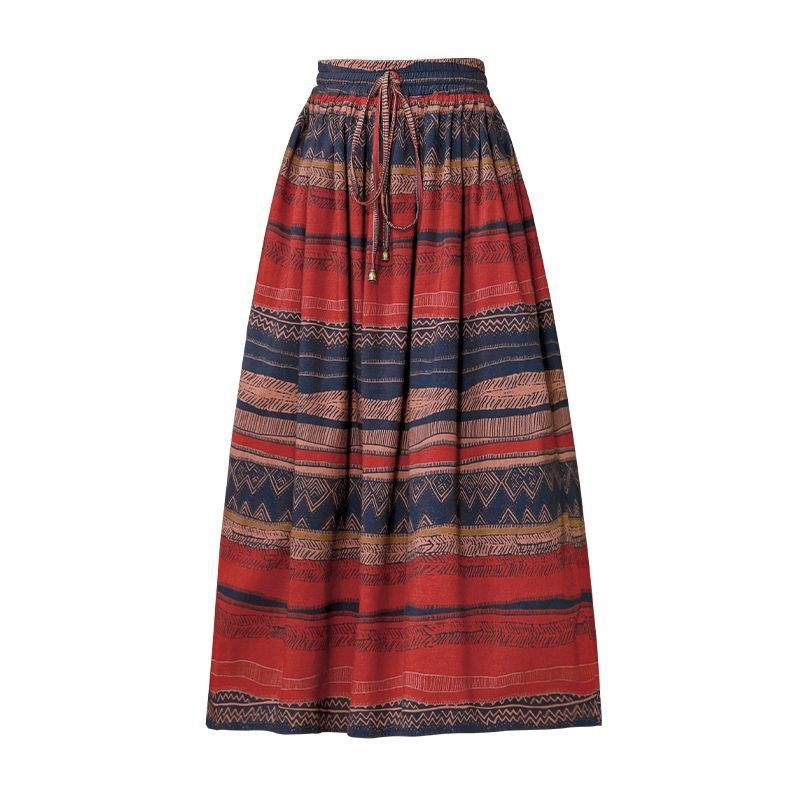 Dugačka A-linijska suknja sa prugama za žene, poliester, trodimenzionalno krojenje, elegantan uredski stil