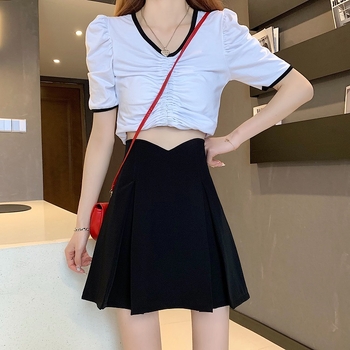 A-linijska plisirana kratka suknja s visokim strukom, zatvarač, poliester