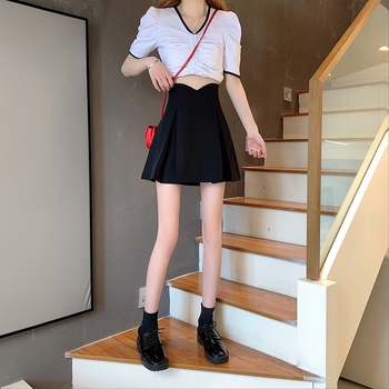 A-linijska plisirana kratka suknja s visokim strukom, zatvarač, poliester