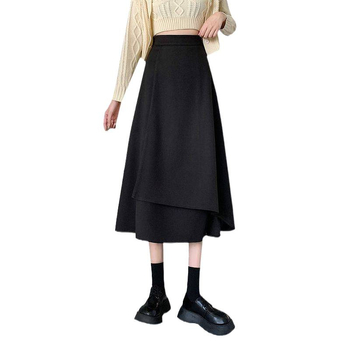 Ženska suknja za plus veličinu, asimetrična, srednje duljine, visok pas, A-linija s prostranim obodom