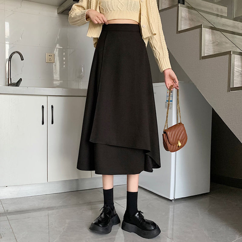 Ženska suknja za plus veličinu, asimetrična, srednje duljine, visok pas, A-linija s prostranim obodom