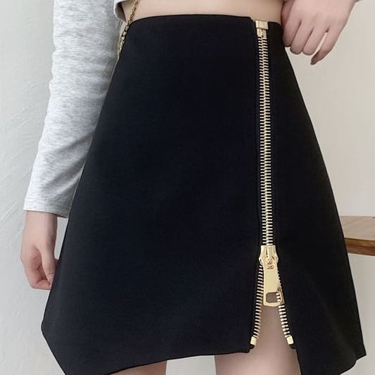 Crna nepravilan stil sakoa mini suknja, kratka, s otvorom i zatvaračem, A-linija, za jesen i zimu, plus veličina.