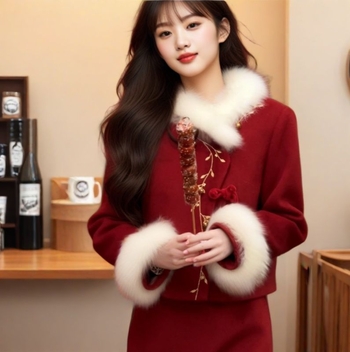 Niuxu ženski zimski set suknja i jakna, poliester tkanina, 95%+ poliester, vezenje, zima 2025