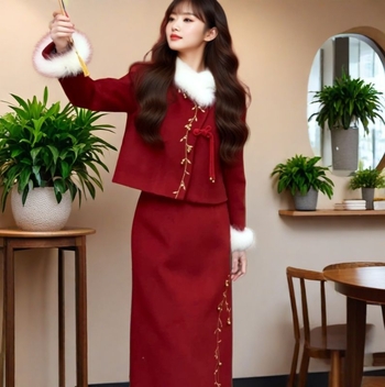 Niuxu ženski zimski set suknja i jakna, poliester tkanina, 95%+ poliester, vezenje, zima 2025