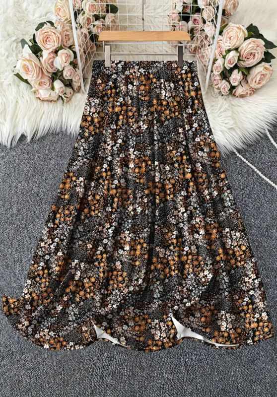 Pola od milk silk tkanine, smocking ukras, kišobran silueta, poliester tkanina, srednja duljina