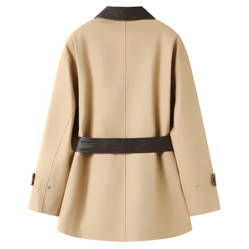 Яке с ретро сплайс дизайн, памук-полиестер смес, свободен силует, средна дължина, яка тип лапел, дълги ръкави, закопчаване с множество катарами